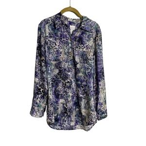Chico’s Paisley Blue Printed Button Down Shirt 0/S